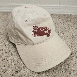 Carhartt Cream Cap with Maroon Floral Crescent Embroidery